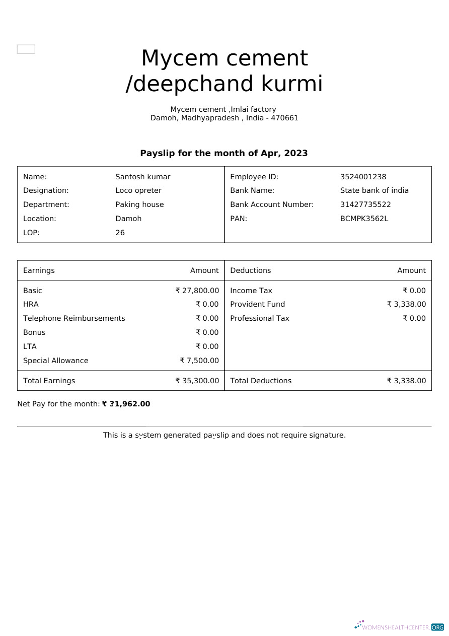 Download Mycem cement payslip template in Word and PDF formats.pdf, 1 Photoshop template